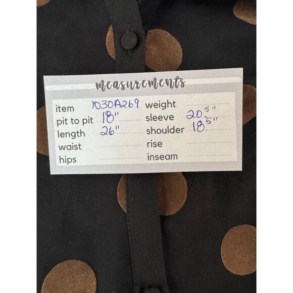 Zara XS Basic Sheer Black & Brown Polka Dot Long Sleeve Button-Up Blouse - Picture 9 of 9